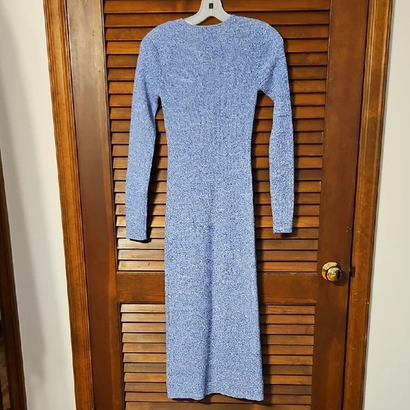 Ganni Textured Blue Long Sleeve Dress
